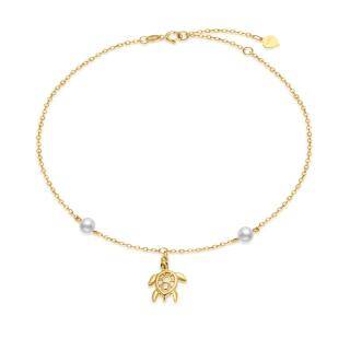 10K Gold Pearl Sea Turtle & Electrocardiogram Charm Bracelet-13