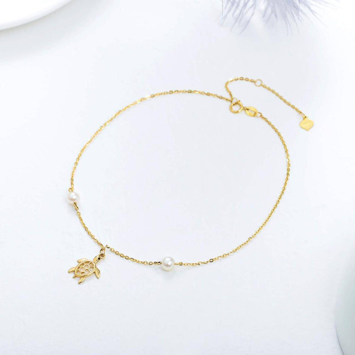 10K Gold Pearl Sea Turtle & Electrocardiogram Charm Bracelet-4