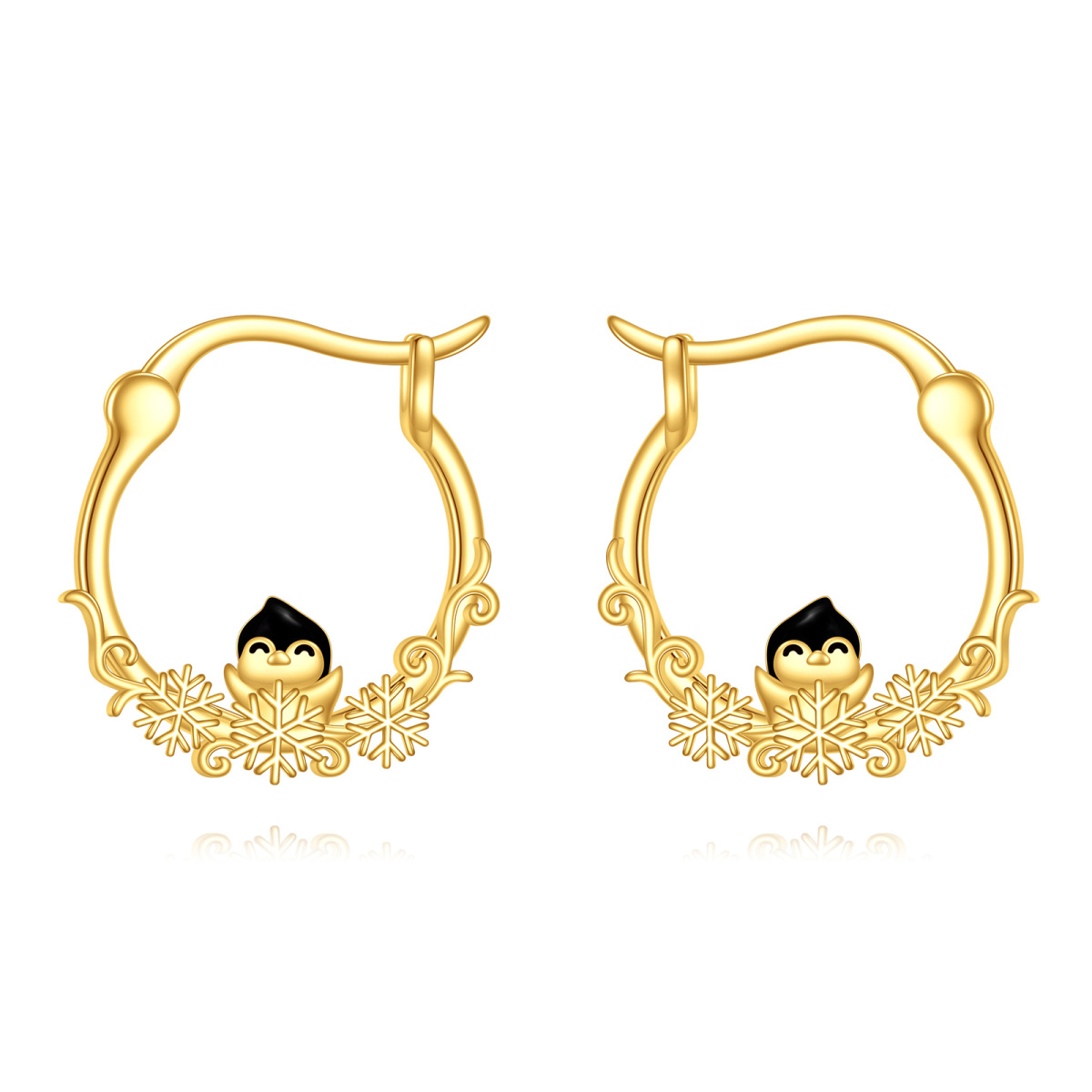 10K Gold Penguin Hoop Earrings-1