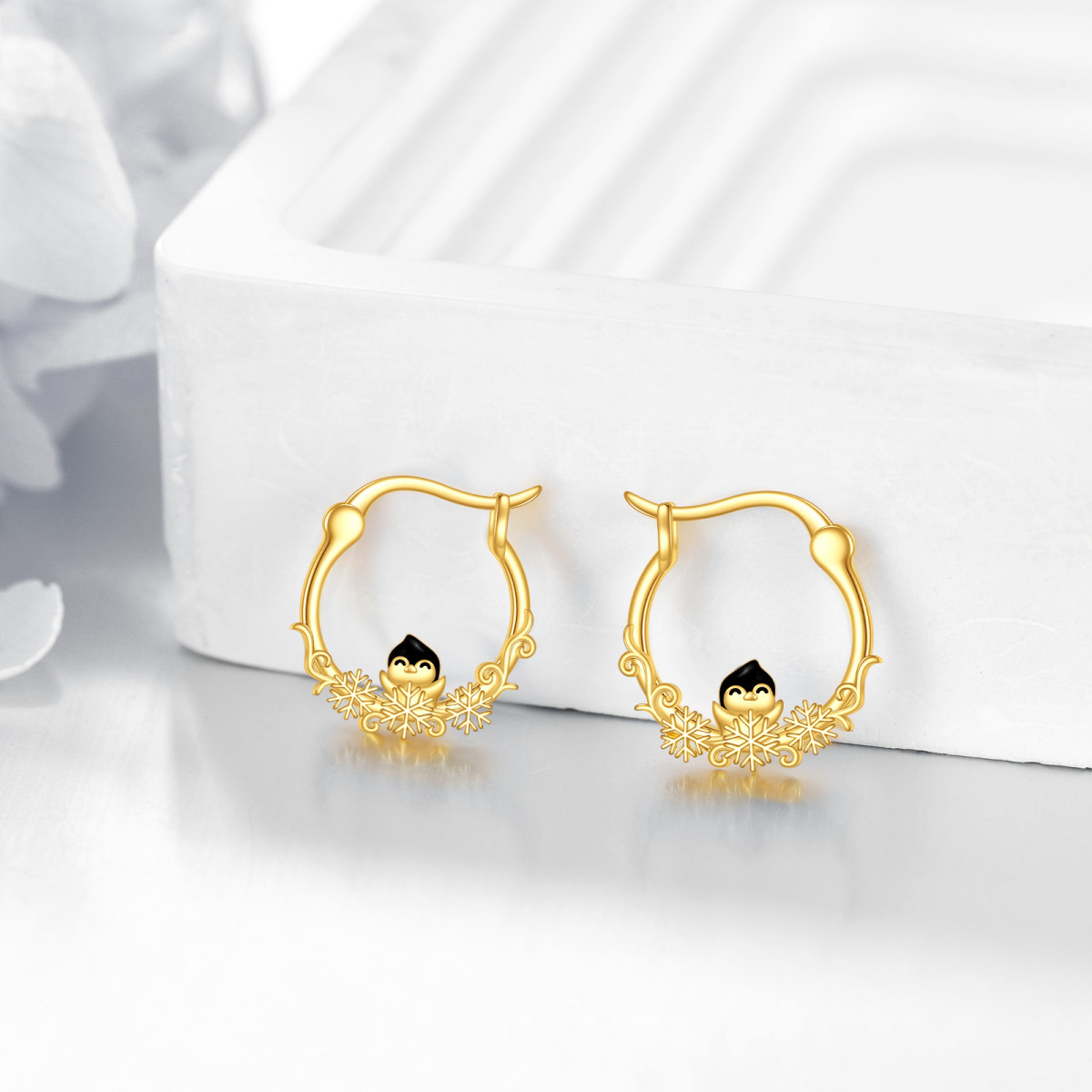 10K Gold Penguin Hoop Earrings-4