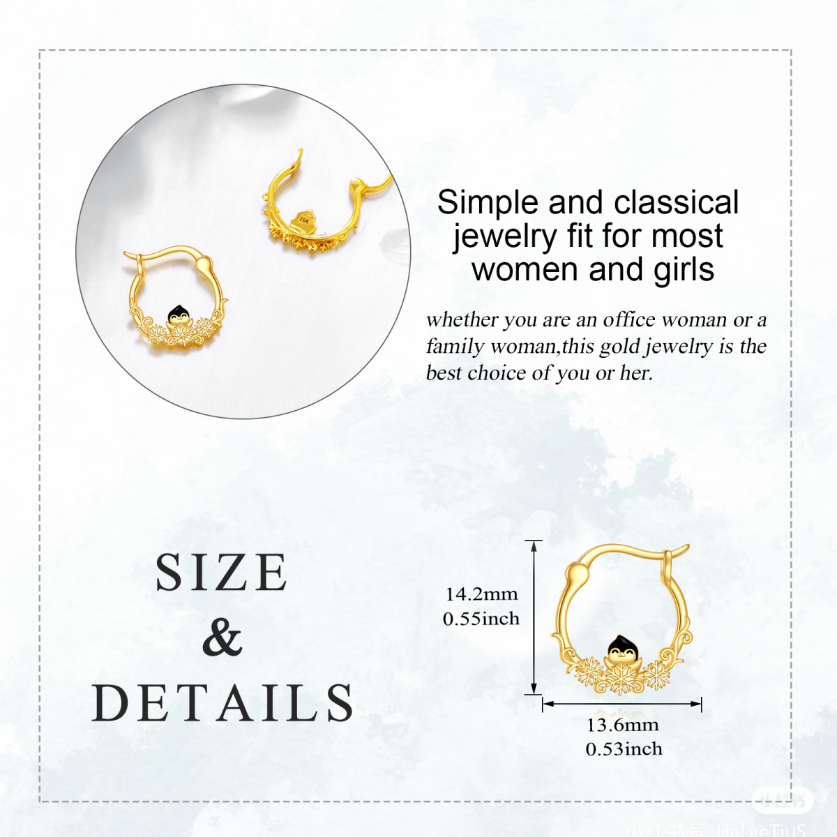 10K Gold Penguin Hoop Earrings-5