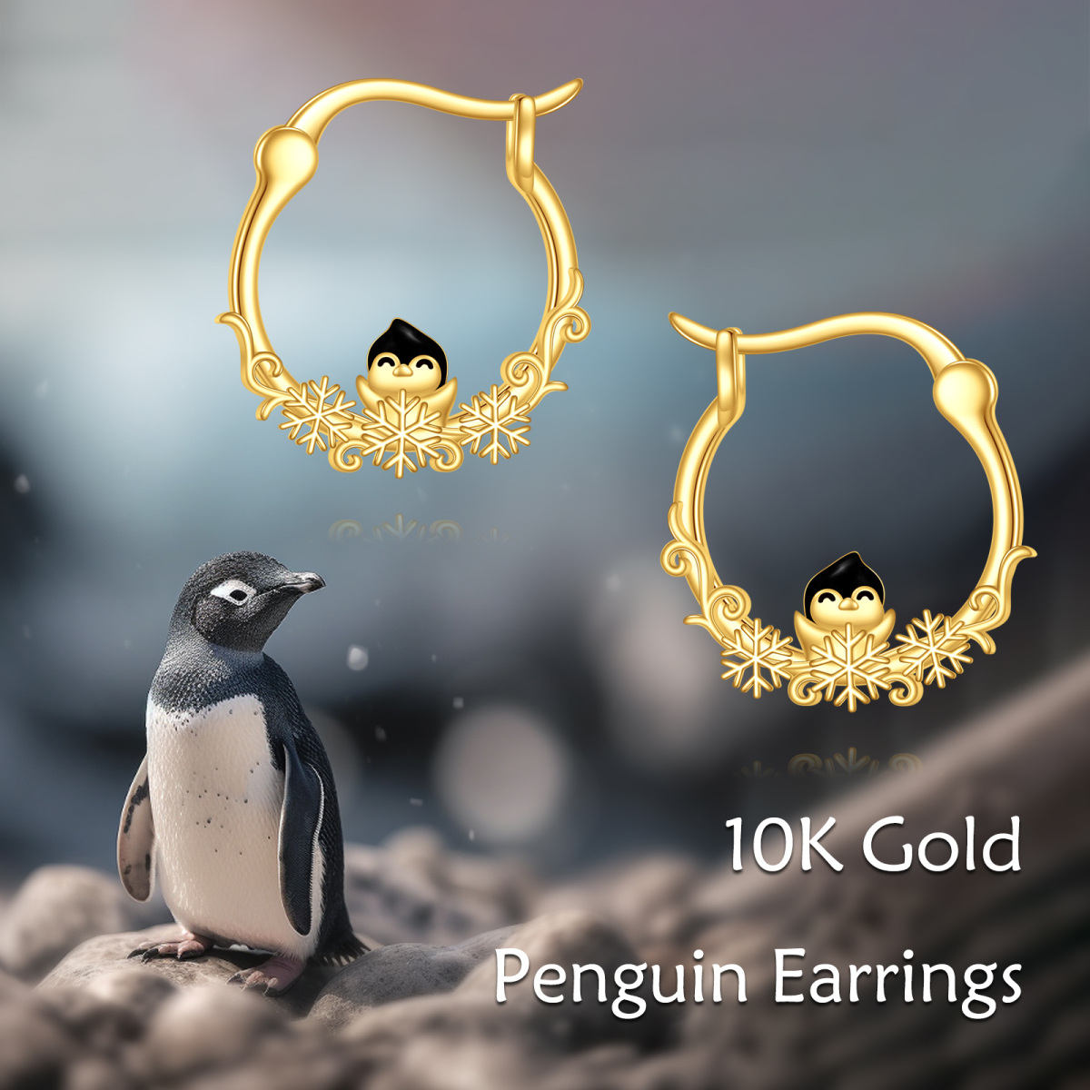 10K Gold Penguin Hoop Earrings-6