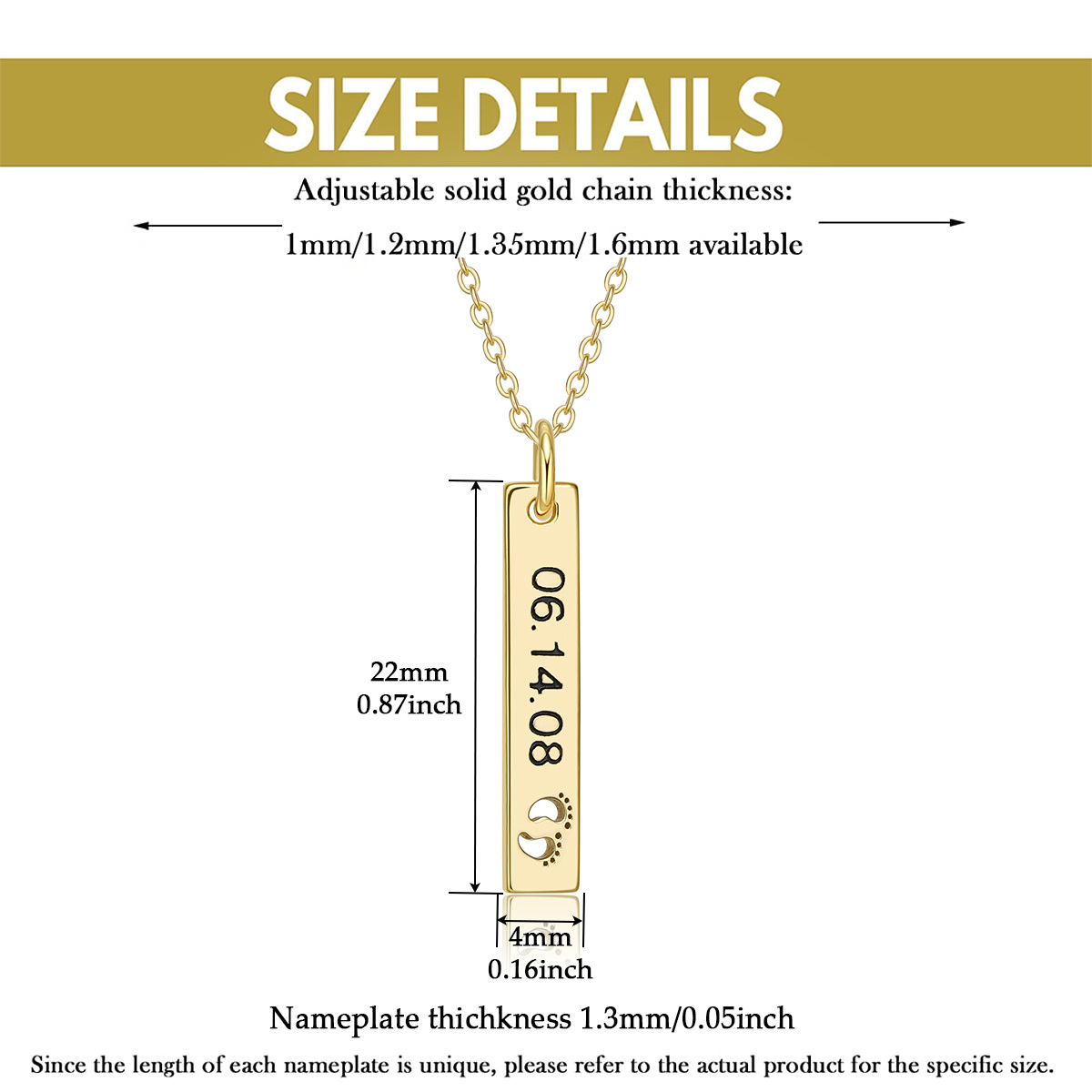 10K Gold Cubic Zirconia Personalized Birthstone Bar Necklace-3