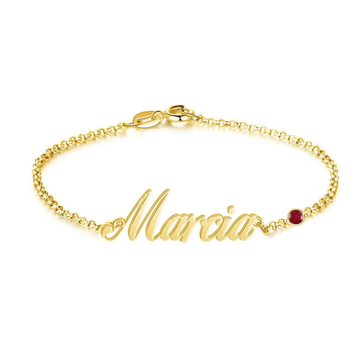 10K Gold Cubic Zirconia Personalized Birthstone & Classic Name Bracelet-2