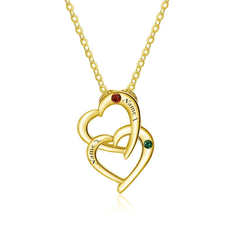 10K Gold Personalized Birthstone and Classic Name Heart Pendant Necklace-9