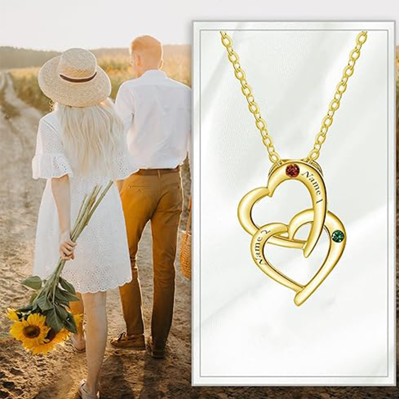 10K Gold Personalized Birthstone and Classic Name Heart Pendant Necklace-3