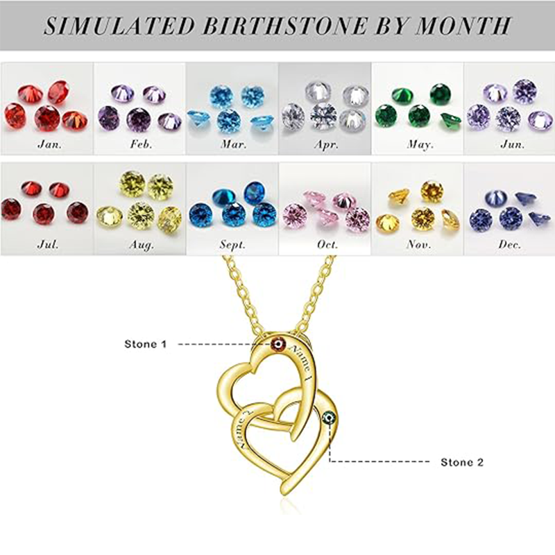 10K Gold Personalized Birthstone and Classic Name Heart Pendant Necklace-4