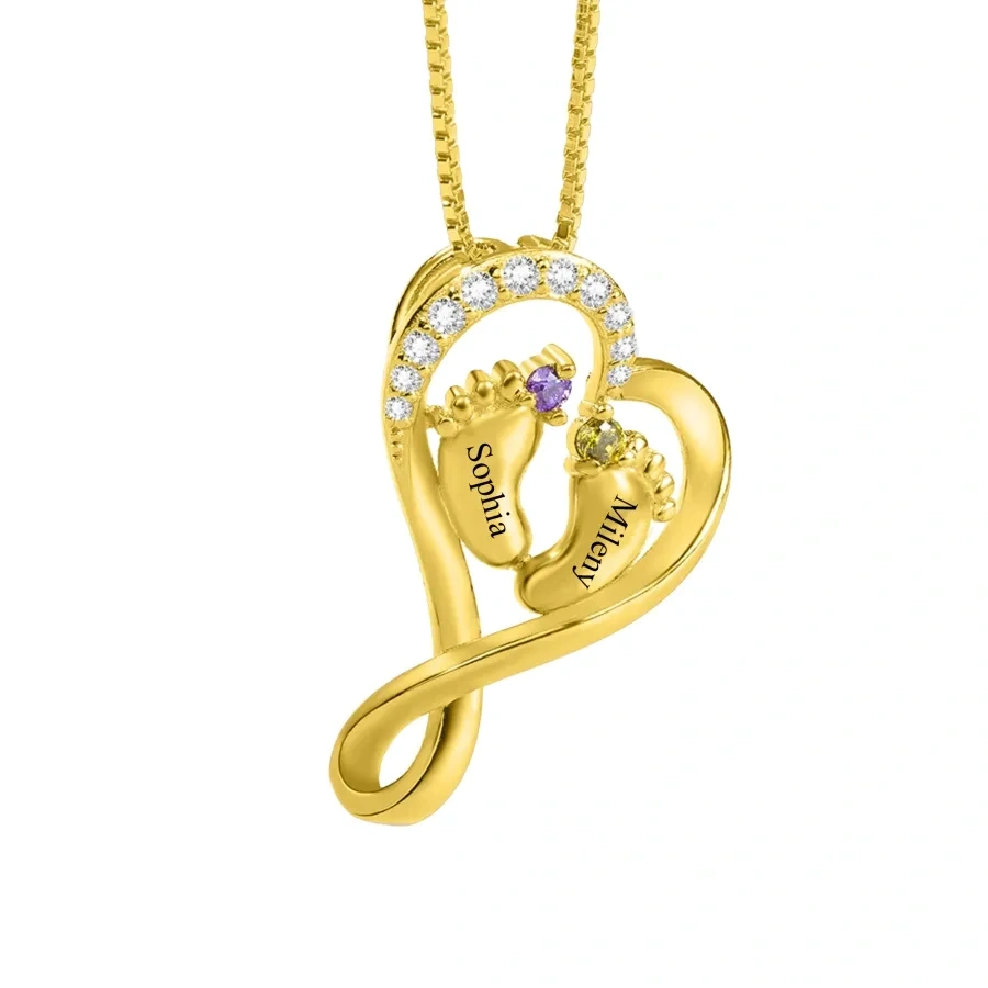 10K Gold Cubic Zirconia Personalized Birthstone & Personalized Classic Name Pendant Necklace-2