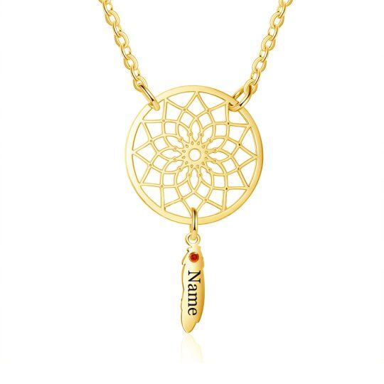 Collier en or 10K à zircon cubique avec pierre de naissance personnalisée et pendentif nom-1