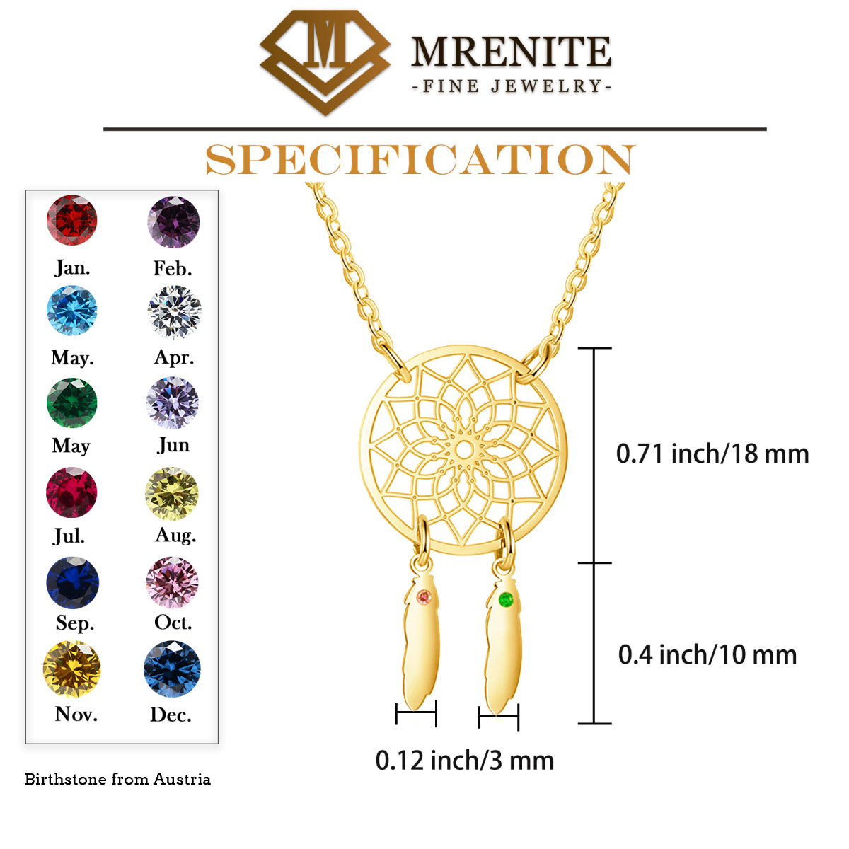 Personalisierte Geburtsstein-Klassiker-Namensanhänger-Halskette aus 10 Karat Gold mit kubischem Zirkonia für Frauen-1