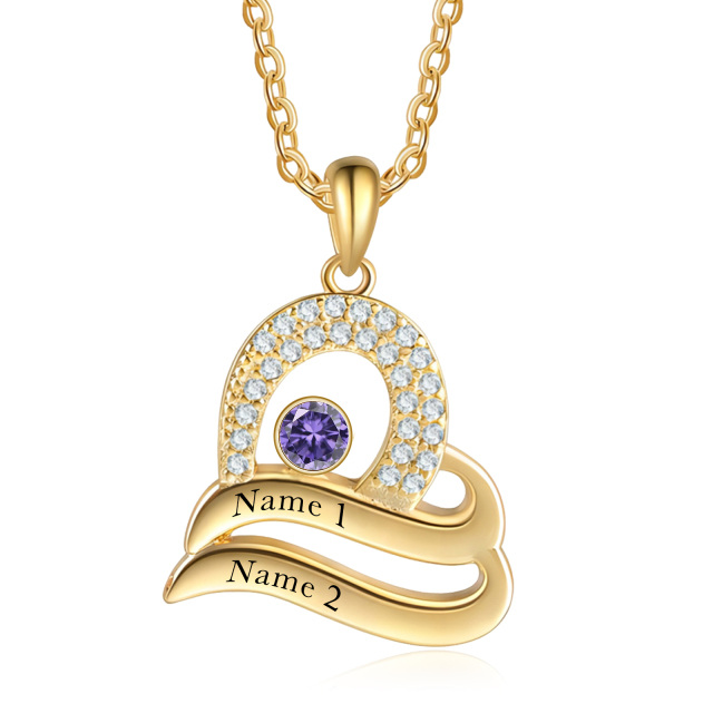 Collier pendentif personnalisé en or 10 carats avec pierre de naissance et nom classique-1