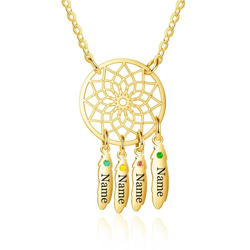 Colar com pingente de nome clássico de pedra de nascimento personalizada em ouro 10K para mulheres-3