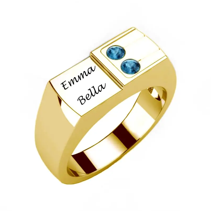 10K Gold Personalized Birthstone Classic Name Birthstone Ring For Men-2