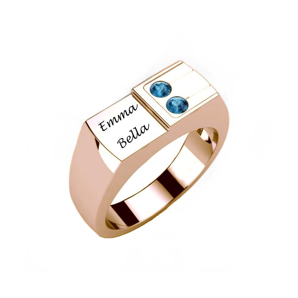 Bague avec pierre de naissance personnalisée en or 10 carats avec nom classique personnalisé pour homme-3