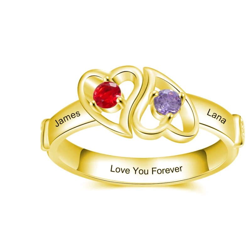 10K Gold Cubic Zirconia Personalized Birthstone Personalized Classic Name Ring for wowen-2