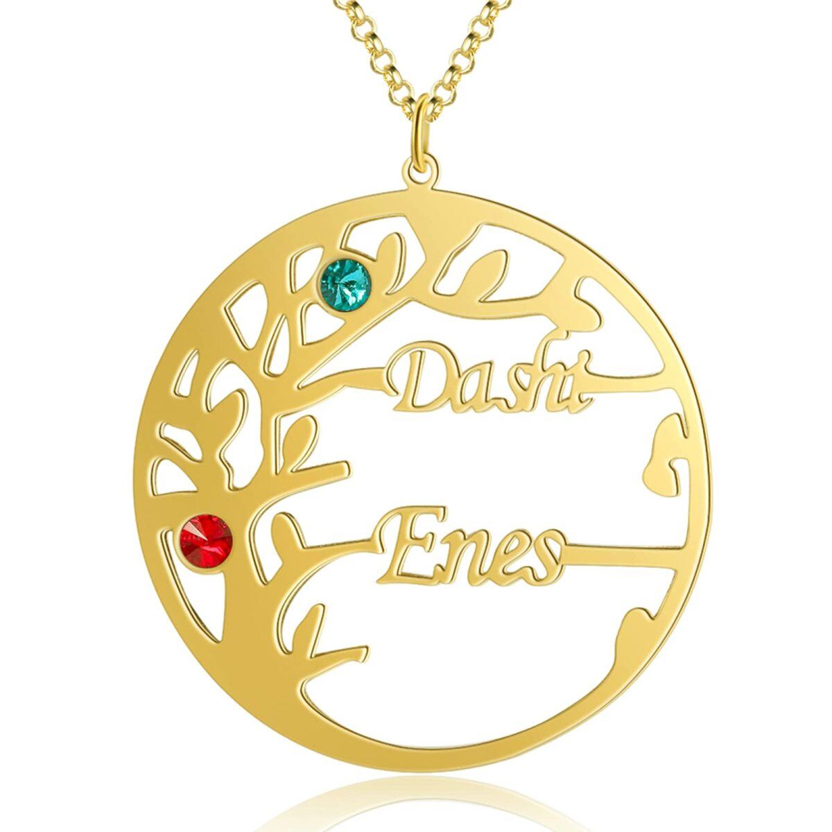 Collier avec pendentif arbre de vie personnalisé en or 10 carats et zircone cubique, pierre de naissance, nom classique, pour femme-1