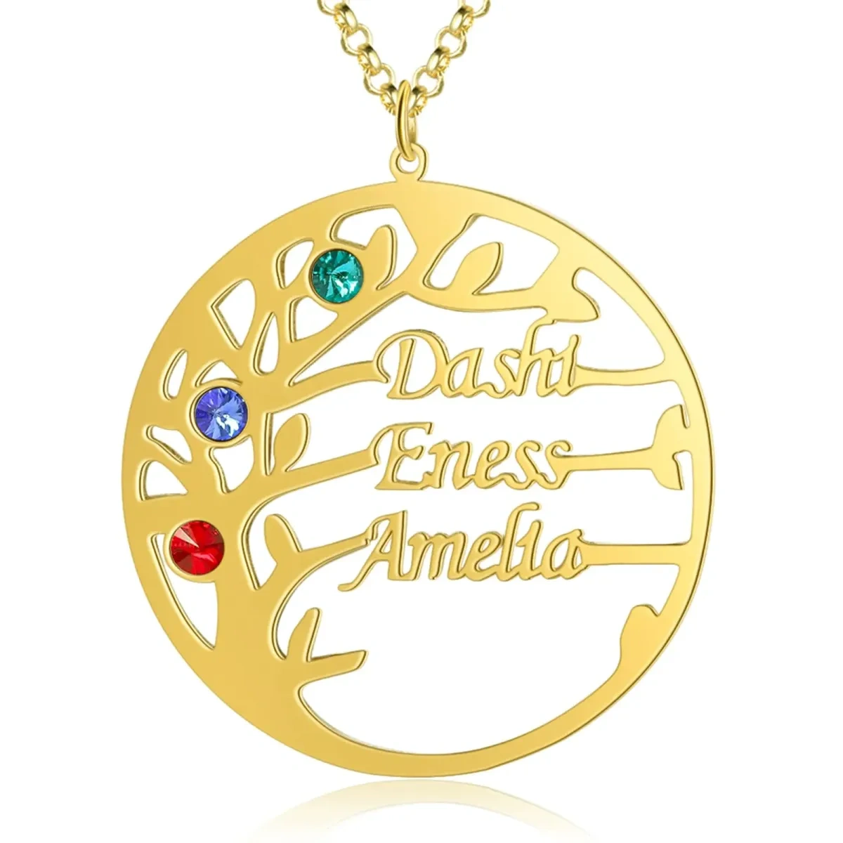 10K Gold Cubic Zirconia Personalized Birthstone & Classic Name Tree Of Life Pendant Necklace For Women-1