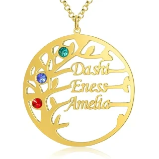 10K Gold Cubic Zirconia Personalized Birthstone & Classic Name Tree Of Life Pendant Necklace For Women-53