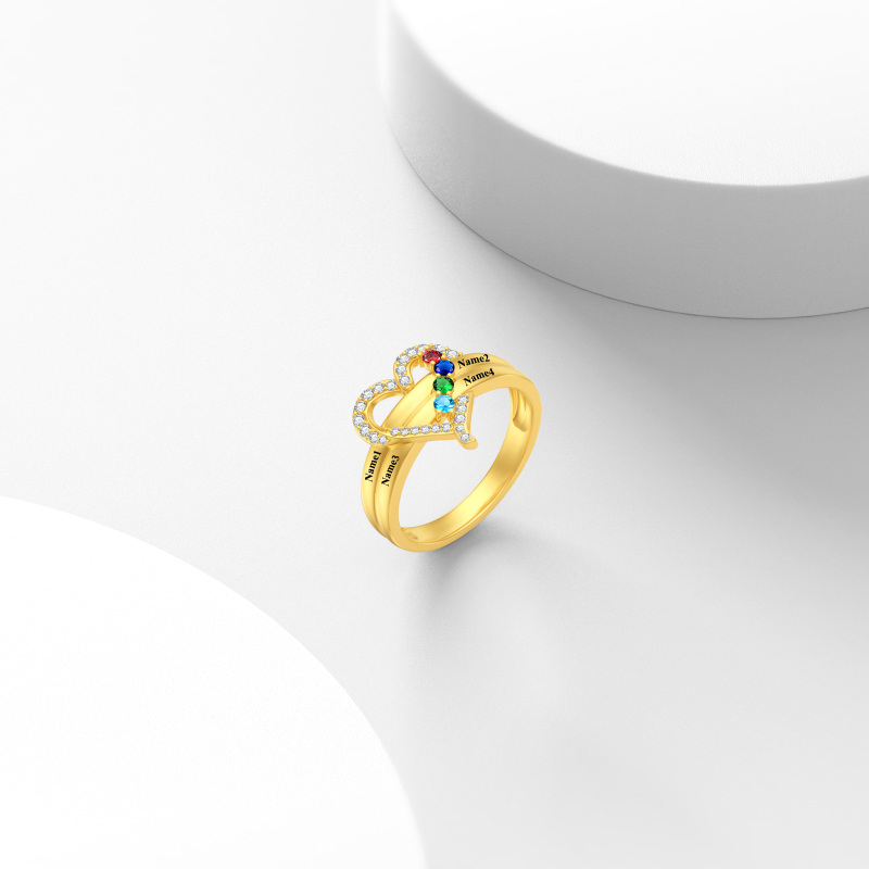 10K gouden hart gepersonaliseerde geboortesteen aangepaste familienaam ring cadeau voor moeder en oma-3