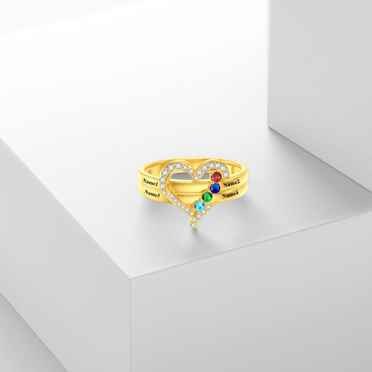 10K Gold Personalized Birthstone & Personalized Engraving & Heart Birthstone Ring-4