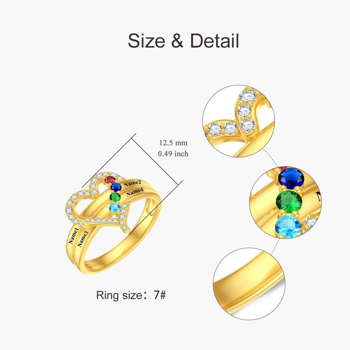 10K Gold Personalized Birthstone & Personalized Engraving & Heart Birthstone Ring-5