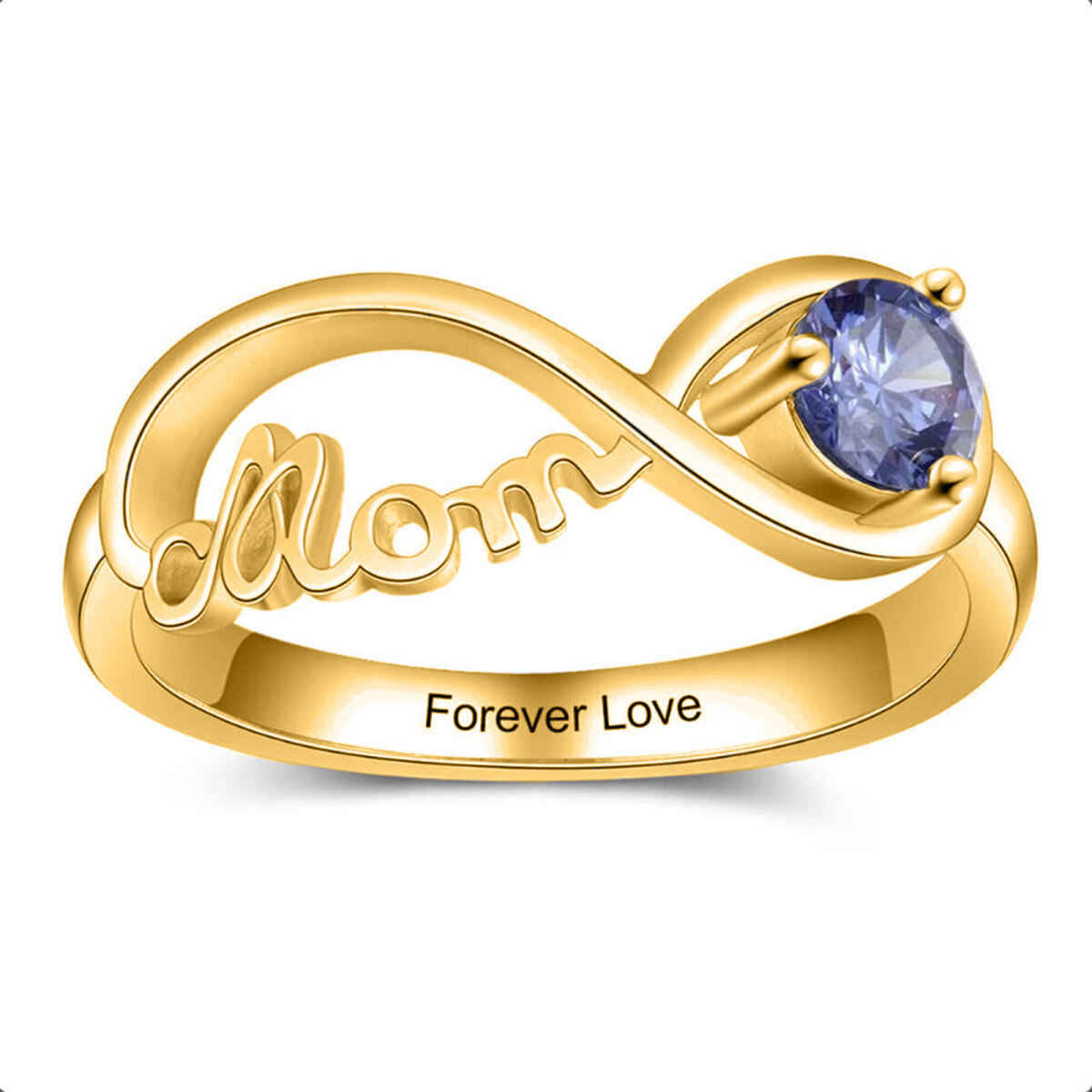 10K Gold Personalized Birthstone & Personalized Engraving & Infinity Symbol Ring-1