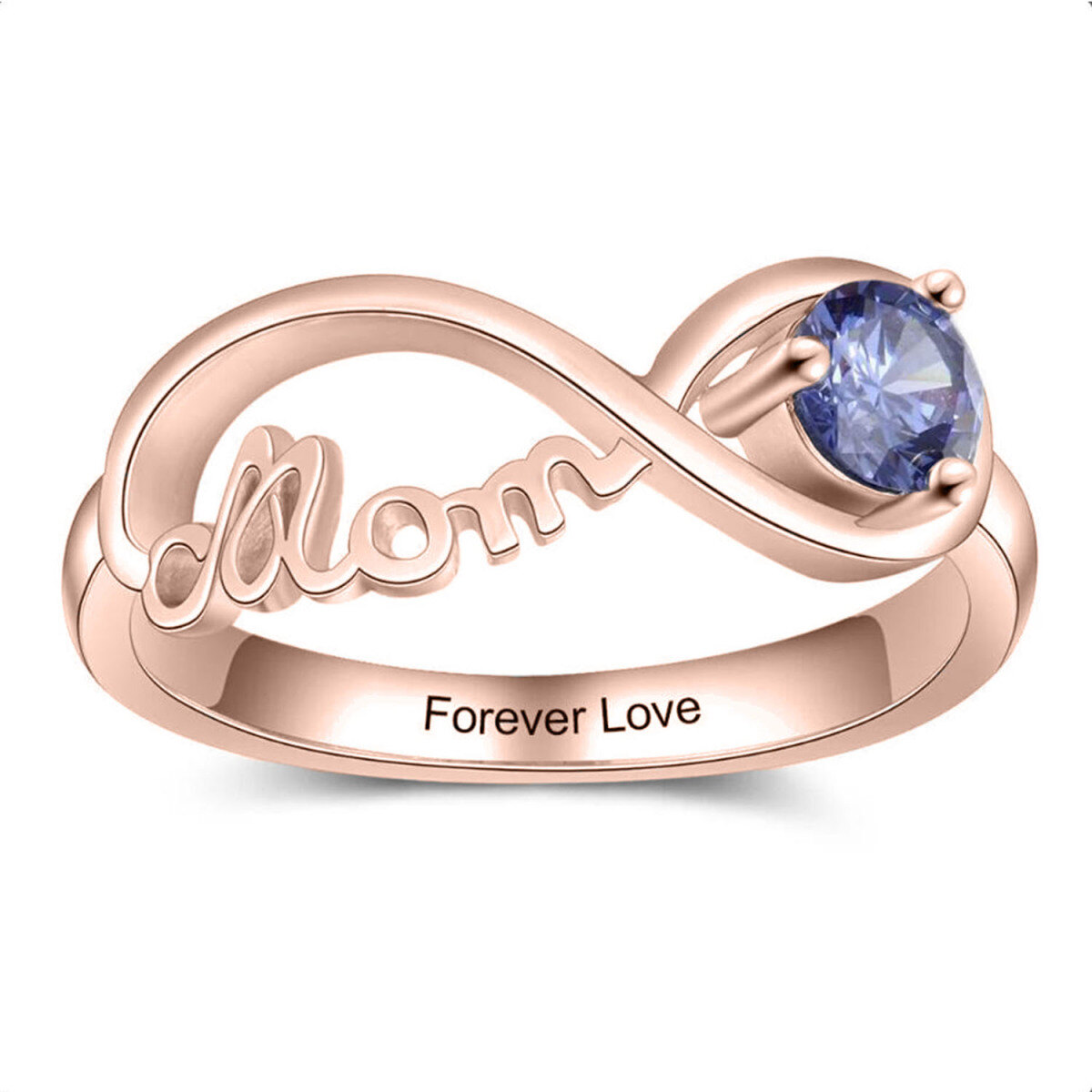 10K Gold Personalized Birthstone With Engraving With Infinity Symbol Ring For Women-2