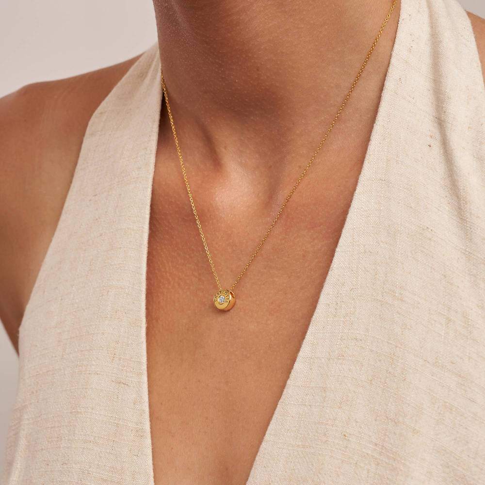 10K Gold Cubic Zirconia Personalized Birthstone Engraving Pendant Necklace-2