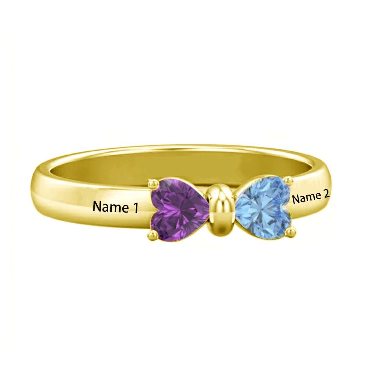 10K Gold Personalized Birthstone & Personalized Engraving Birthstone Ring-1