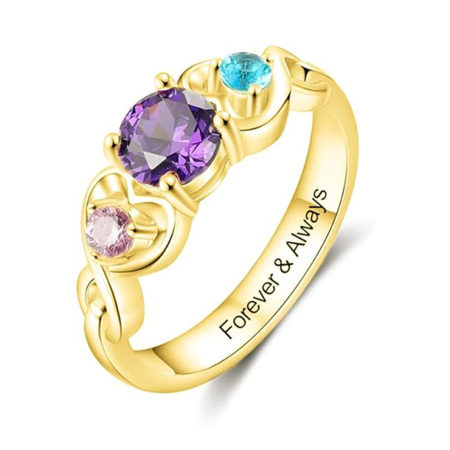 10K Gold Personalized Birthstone and Engraving Ring-1