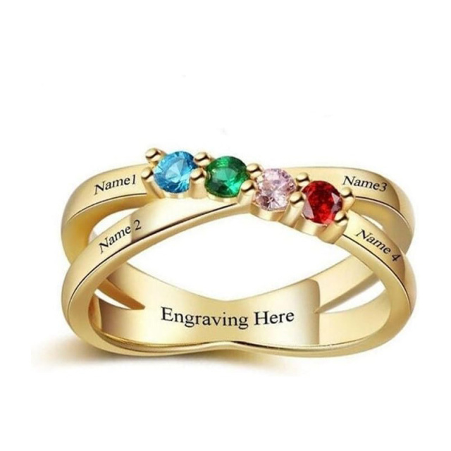 10K Gold Personalized Birthstone and Engraving Ring-1