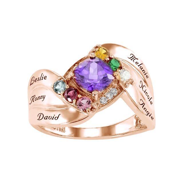 10K Gold Personalized Birthstone & Personalized Engraving Birthstone Ring-3