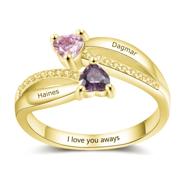 10K Gold Personalized Birthstone and Engraving Ring-1