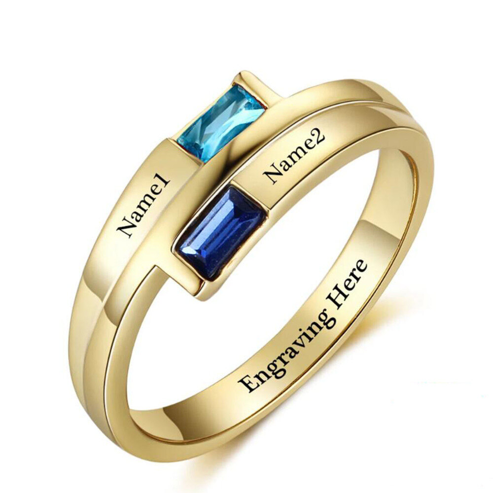 Anillo cuadrado personalizado con grabado de piedra de nacimiento en oro de 10 quilates para mujer-1