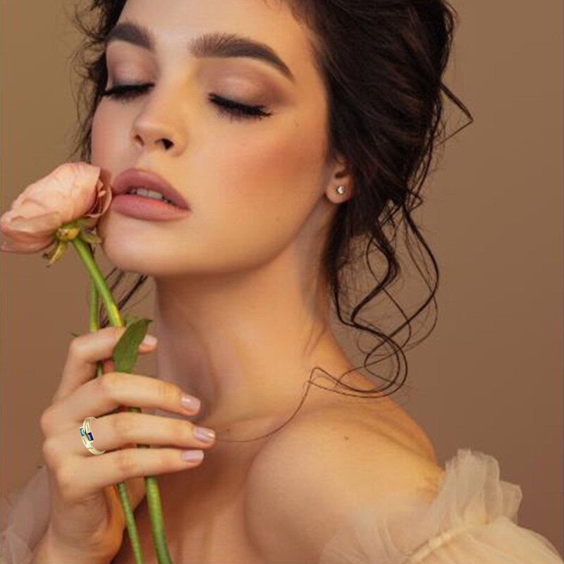 10K gouden vierkante gepersonaliseerde geboortesteen graveerring voor vrouwen-2