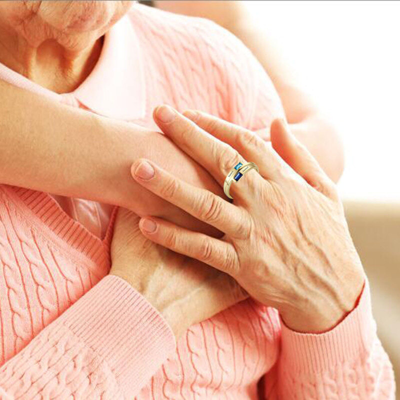 10K gouden vierkante gepersonaliseerde geboortesteen graveerring voor vrouwen-5