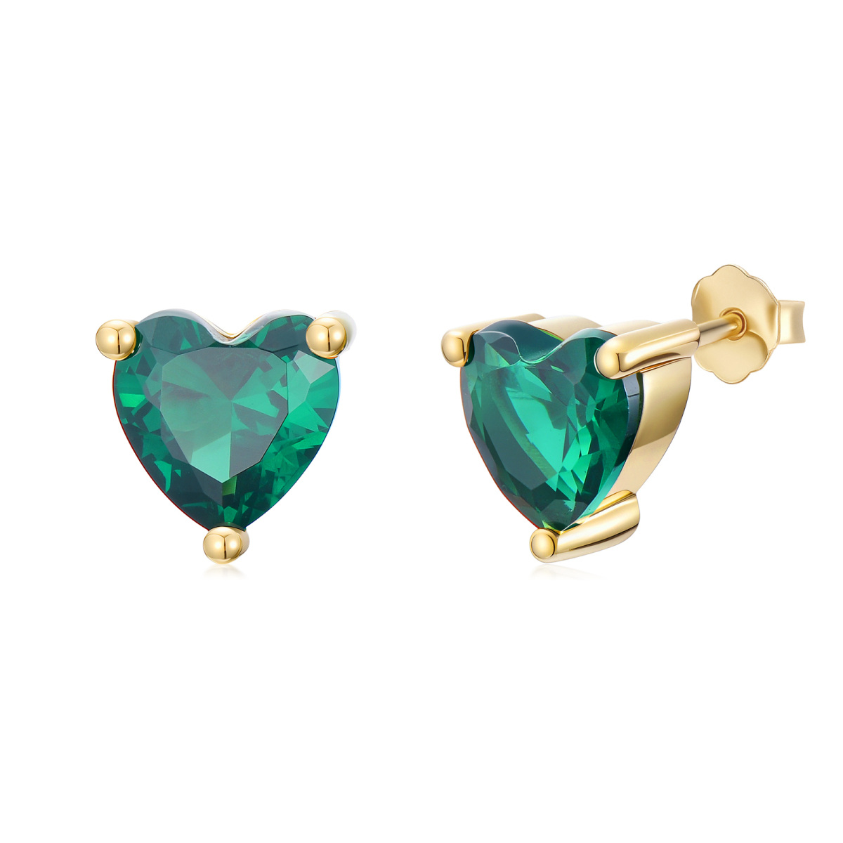 10K Gold Cubic Zirconia Personalized Birthstone & Heart Stud Earrings-1