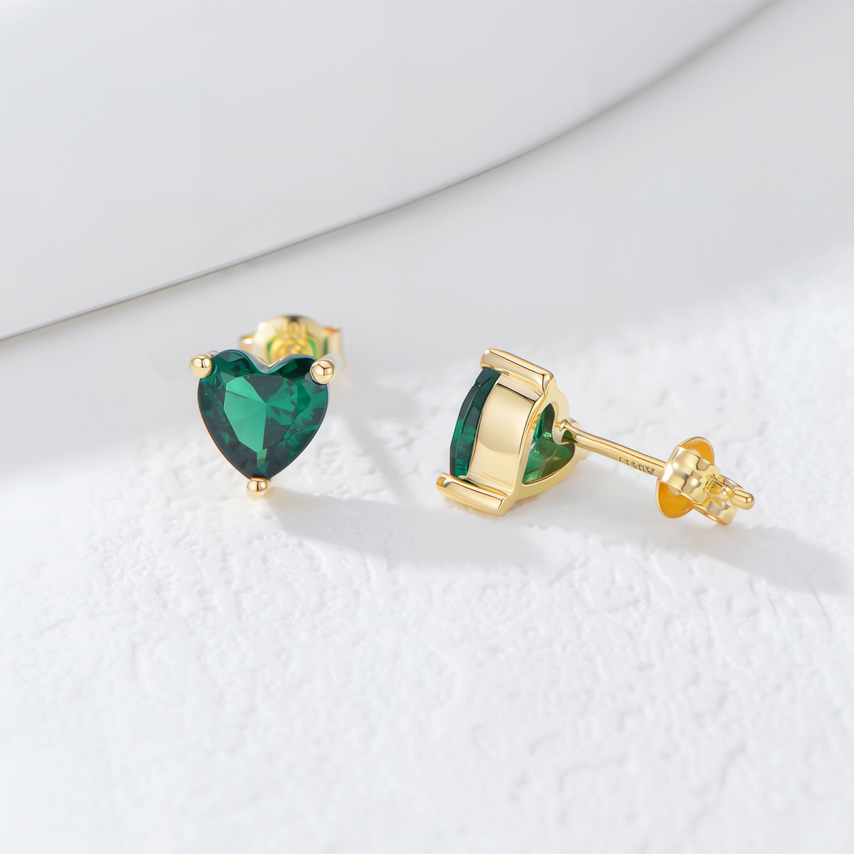 10K Gold Cubic Zirconia Personalized Birthstone & Heart Stud Earrings-3