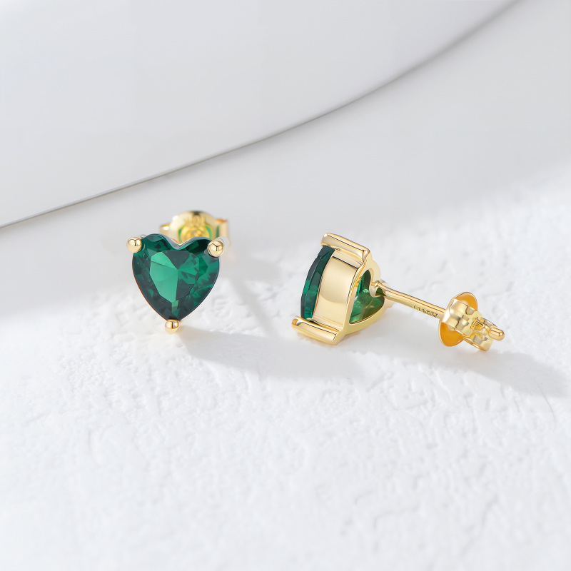 10K witgouden oorbellen met kubieke zirkonia, gepersonaliseerd met geboortesteen en hart-3