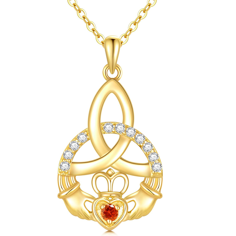 10K Gold Cubic Zirconia Personalized Birthstone Mother Celtic Knot Necklace for Women-1