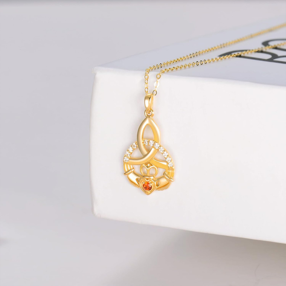 10K Gold Cubic Zirconia Personalized Birthstone Mother Celtic Knot Necklace for Women-3