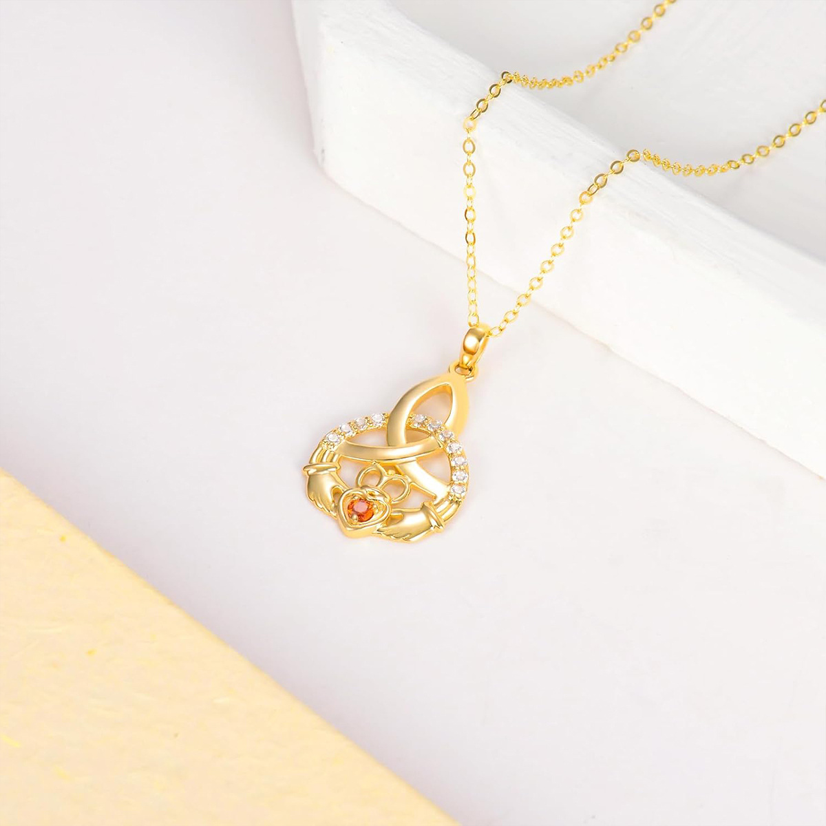 10K Gold Cubic Zirconia Personalized Birthstone Mother Celtic Knot Necklace for Women-4