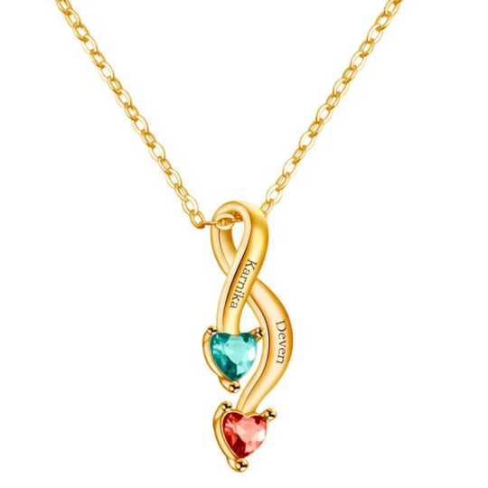 Collana con nome personalizzato in oro 10K e pietra portafortuna a forma di cuore per donna