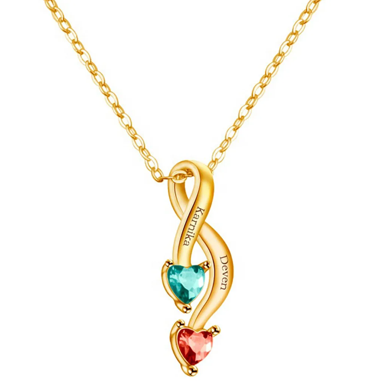 10K Gold Personalized Birthstone Name Heart Necklace for Women-10