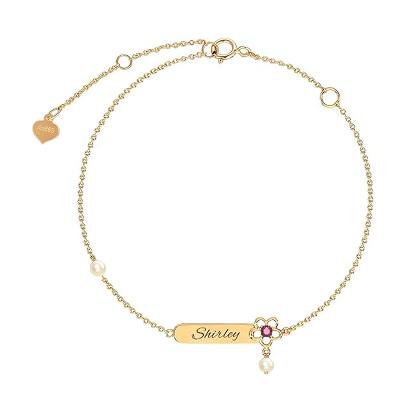 Pulsera personalizada con colgante de piedra natal y circonita cúbica en oro de 10 quilates-1