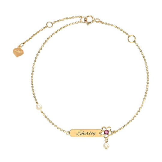 Pulsera personalizada con colgante de piedra natal de circonita cúbica bañada en oro amarillo y plata de ley