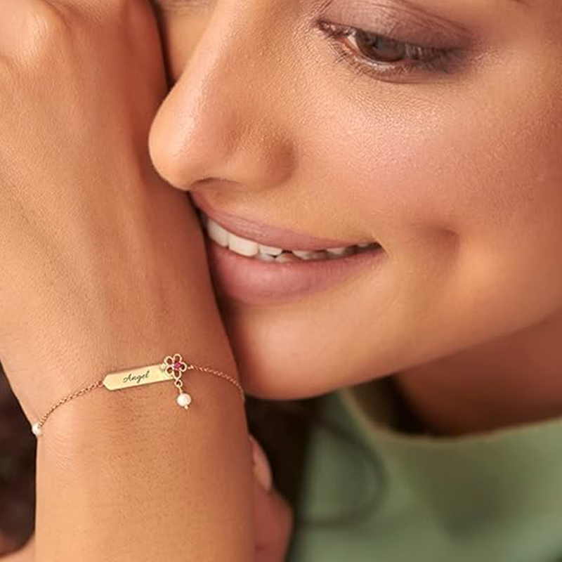 10K Gold Armband mit personalisiertem Geburtsstein-Anhänger und Zirkonia-2