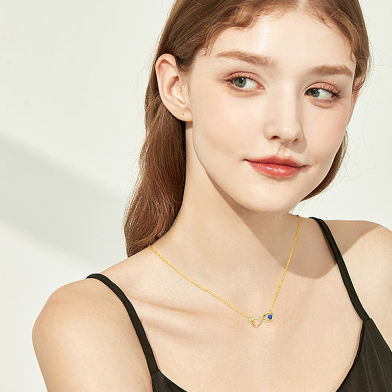 14K Oro Cúbico Zirconia Personalizado Birthstone Collar Colgante-2