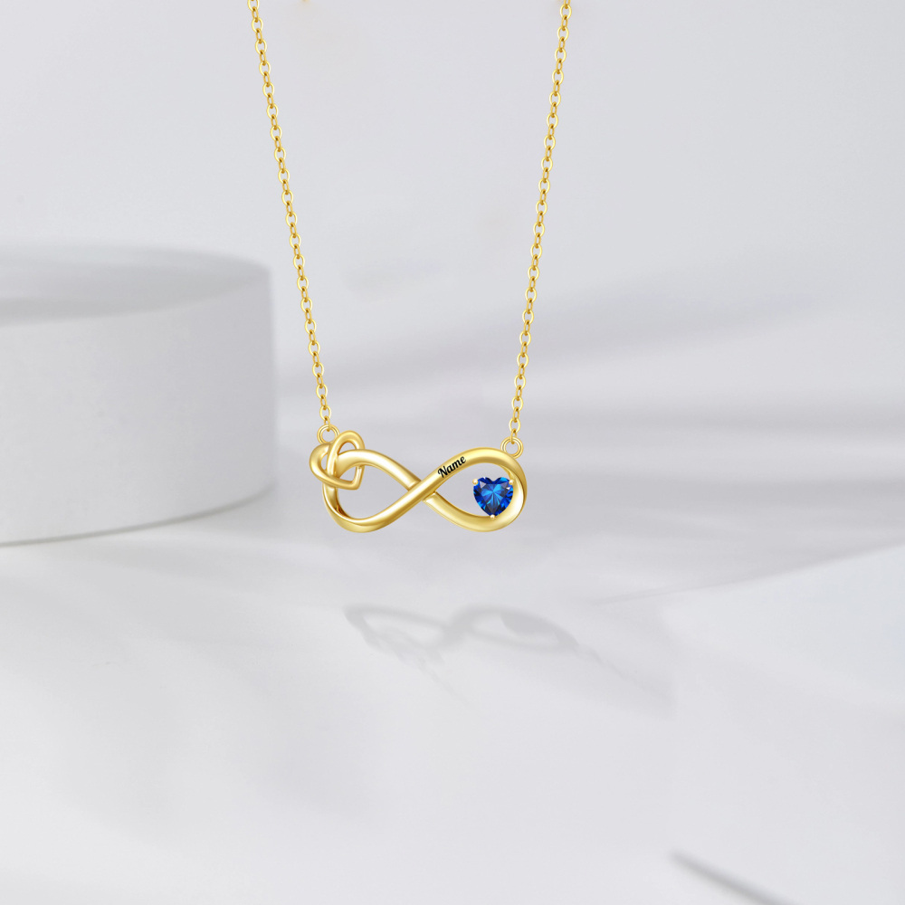 10K Gold Cubic Zirconia Personalized Birthstone Pendant Necklace-3