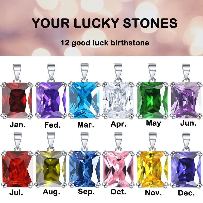 18K Gold Cubic Zirconia Personalized Birthstone Pendant Necklace-5